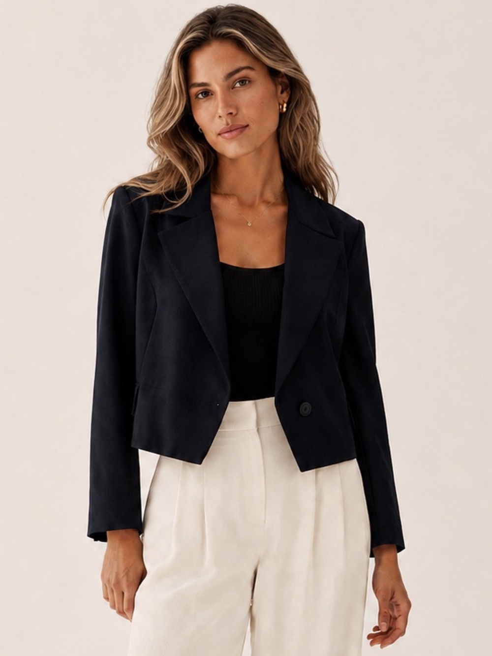 Banana Republic | Black Cropped Linen Blend Double Breasted Blazer Size Large